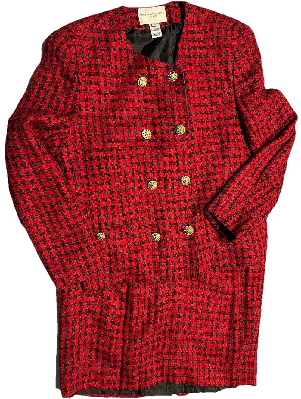 The Executive Suite Skirt Suit Set Womens Sz 14 Red Plaid Professional Career